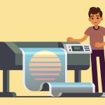 Man,Worker,At,Plotter,Printing,Wide,Format,Large,Banner,Vector